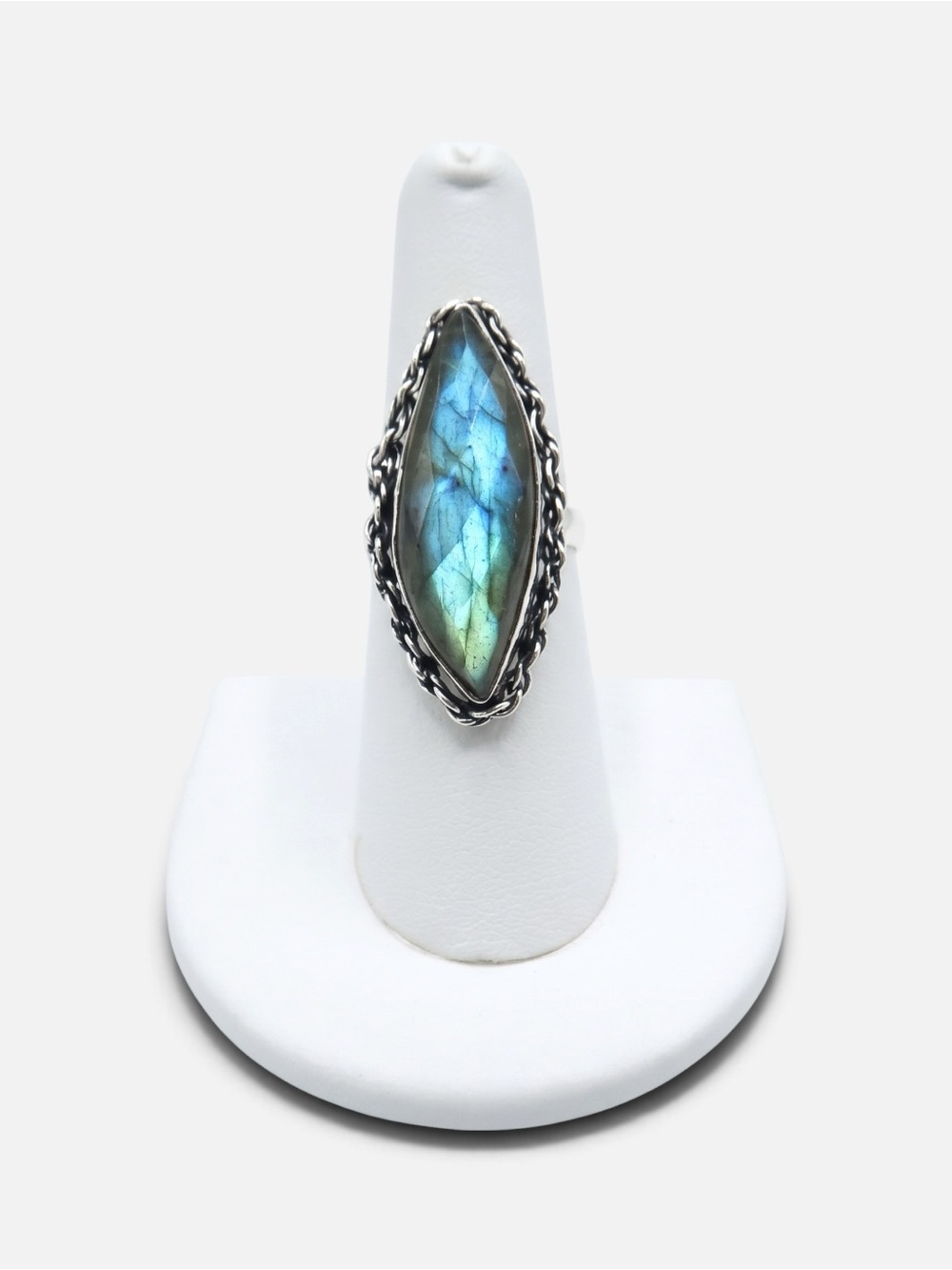925 VINTAGE LABRADORITE FACETED RING - Picture 4 of 6